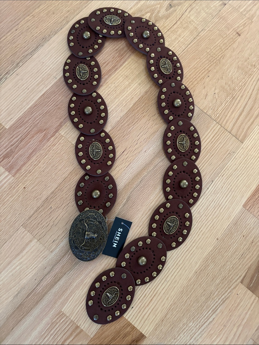 SHEIN Brown Western Concho Studded Belt